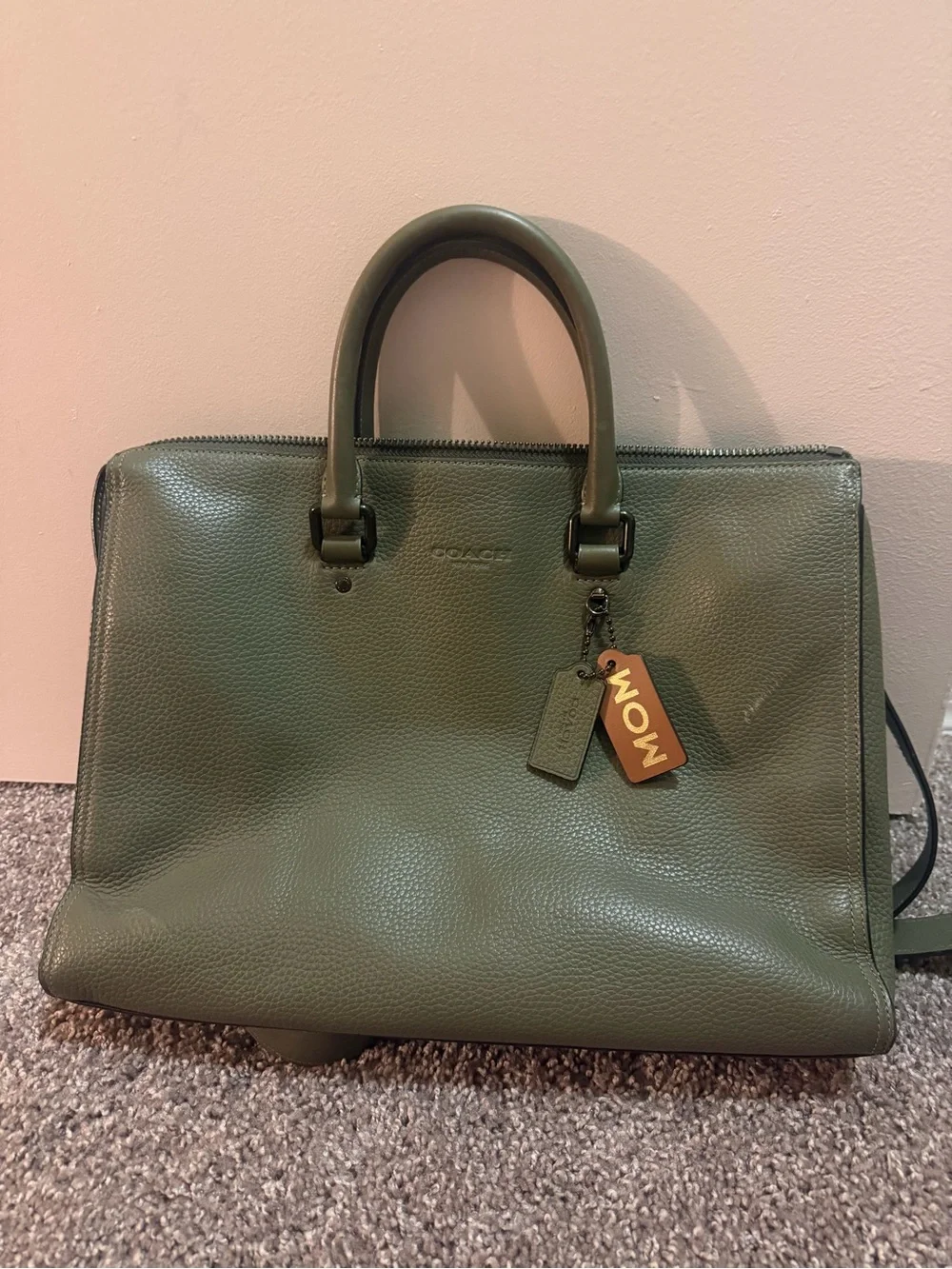 Coach Olive Green Pebbled Leather Briefcase Tote